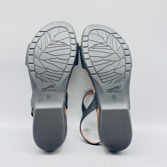 Dansko Sandals Womens 11.5 Black Leather Slingback Low Wedge Buckle Comfort - Picture 10 of 13